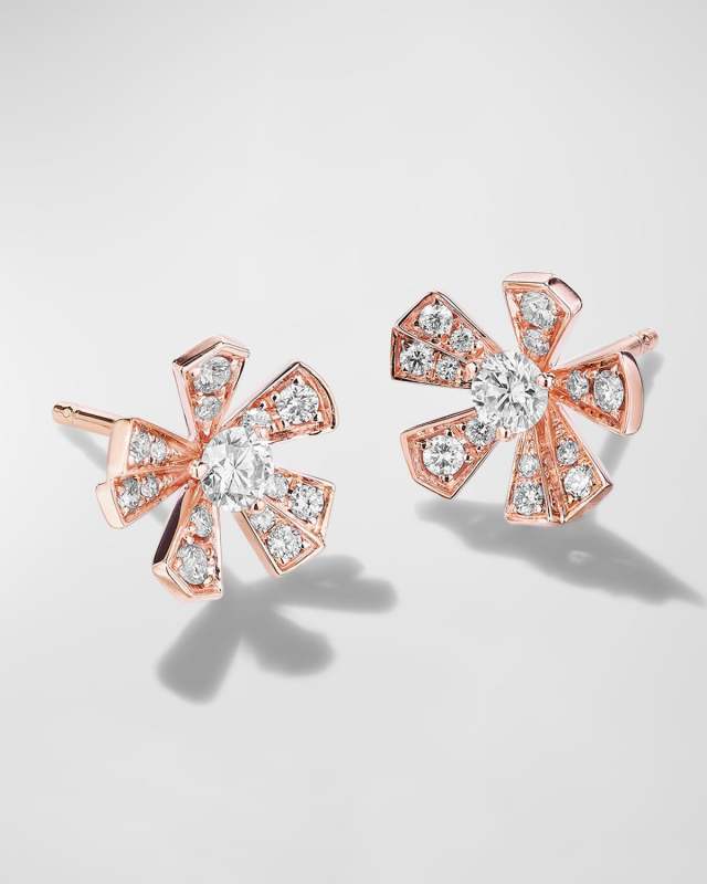 18K Rose Gold Wonderland Medium Orchid Pave Diamond Stud Earrings,,